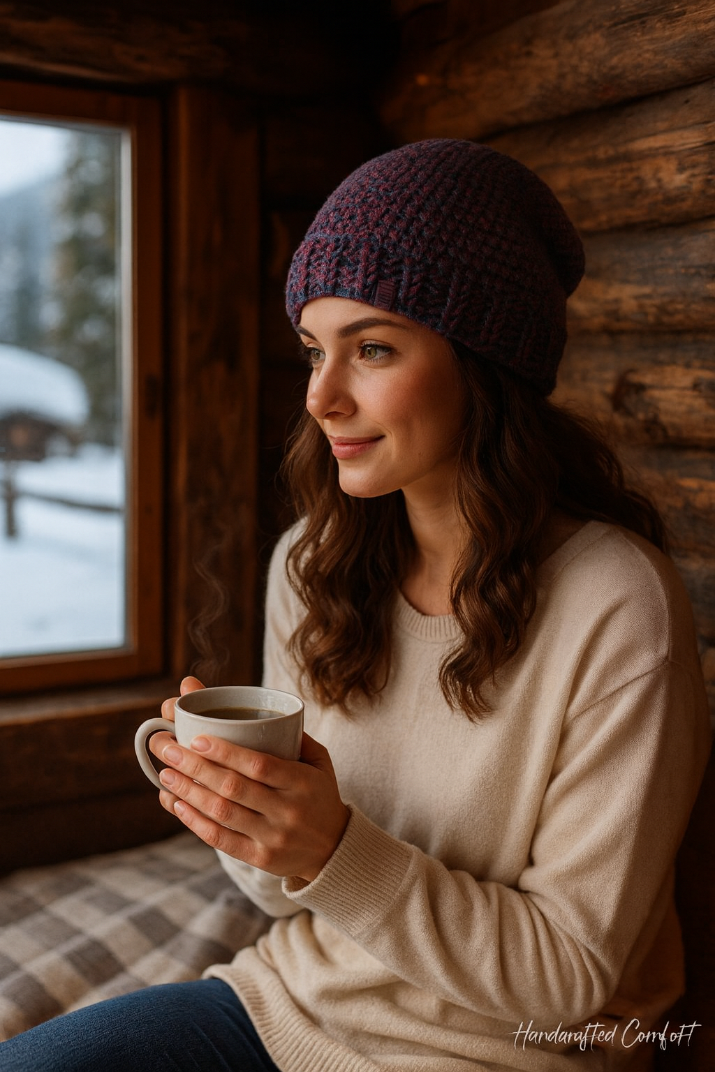 Handgehaakte muts - paars gemêleerd