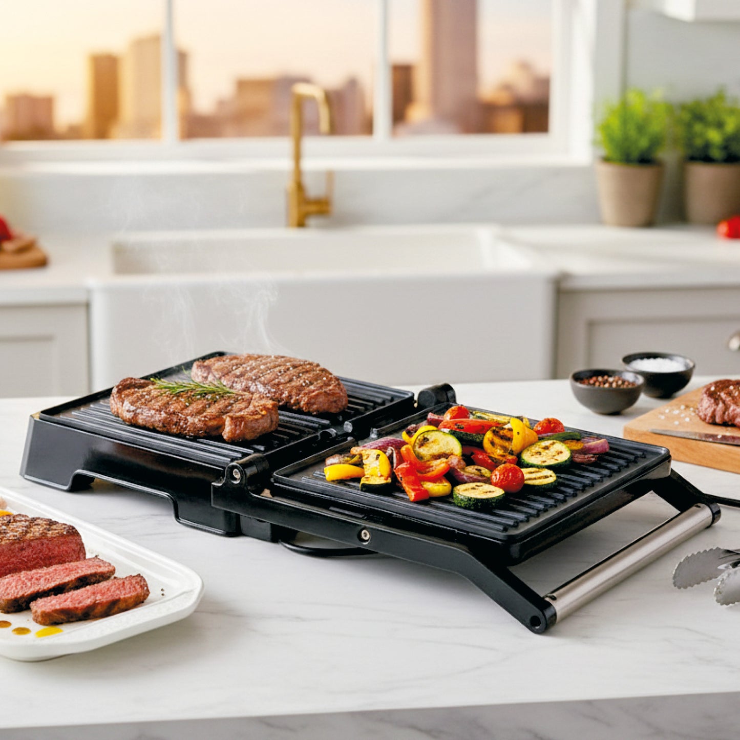 ARIVA-Grill-29x24cm-2 in 1-contact grill-tafel grill-tosti apparaat-Keramische anti-aanbaklaag-Timer-2000W