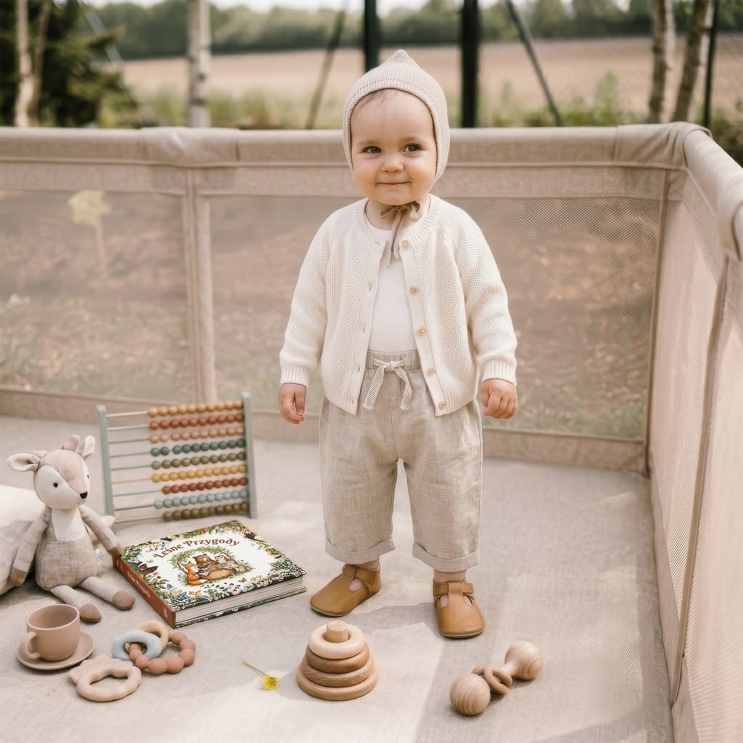 Kidwell-FANKO-babybox-kinderbox–130x130cm–voor binnen en buiten-beige-ademend gaas-EN71-gecertificeerd-6 tot 36 maanden