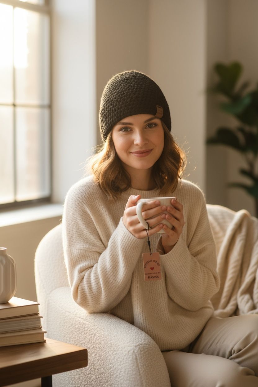 Handgehaakte muts - bruin