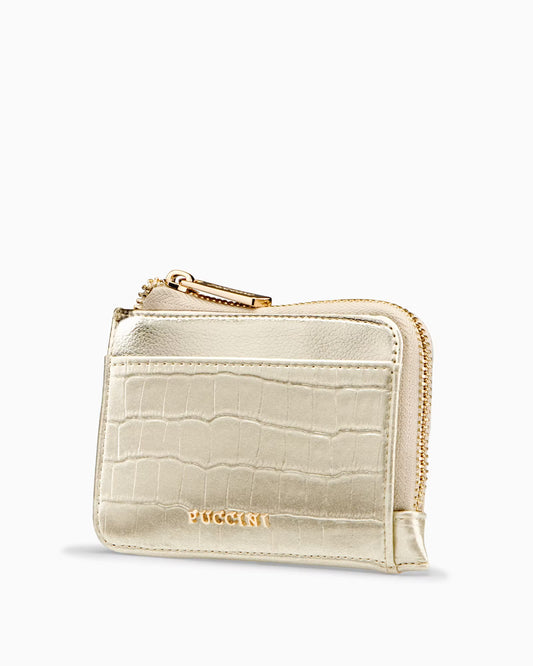 Puccini Small women's wallet in eco-leather with crocodile texture in gold color