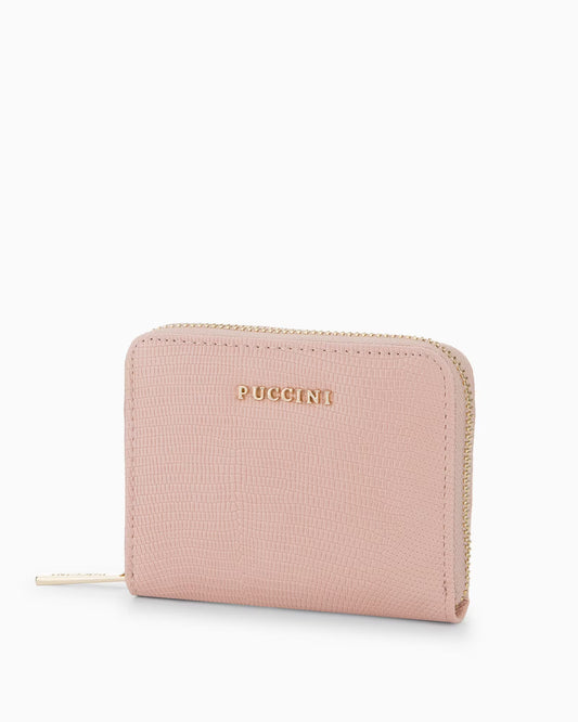 Portfel damski Puccini ze skóry ekologicznej o fakturze jaszczurki, z zamkiem błyskawicznym, różowy