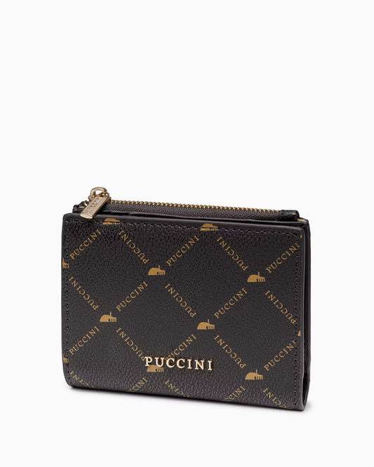 Mały damski portfel Puccini z monogramem, brązowy