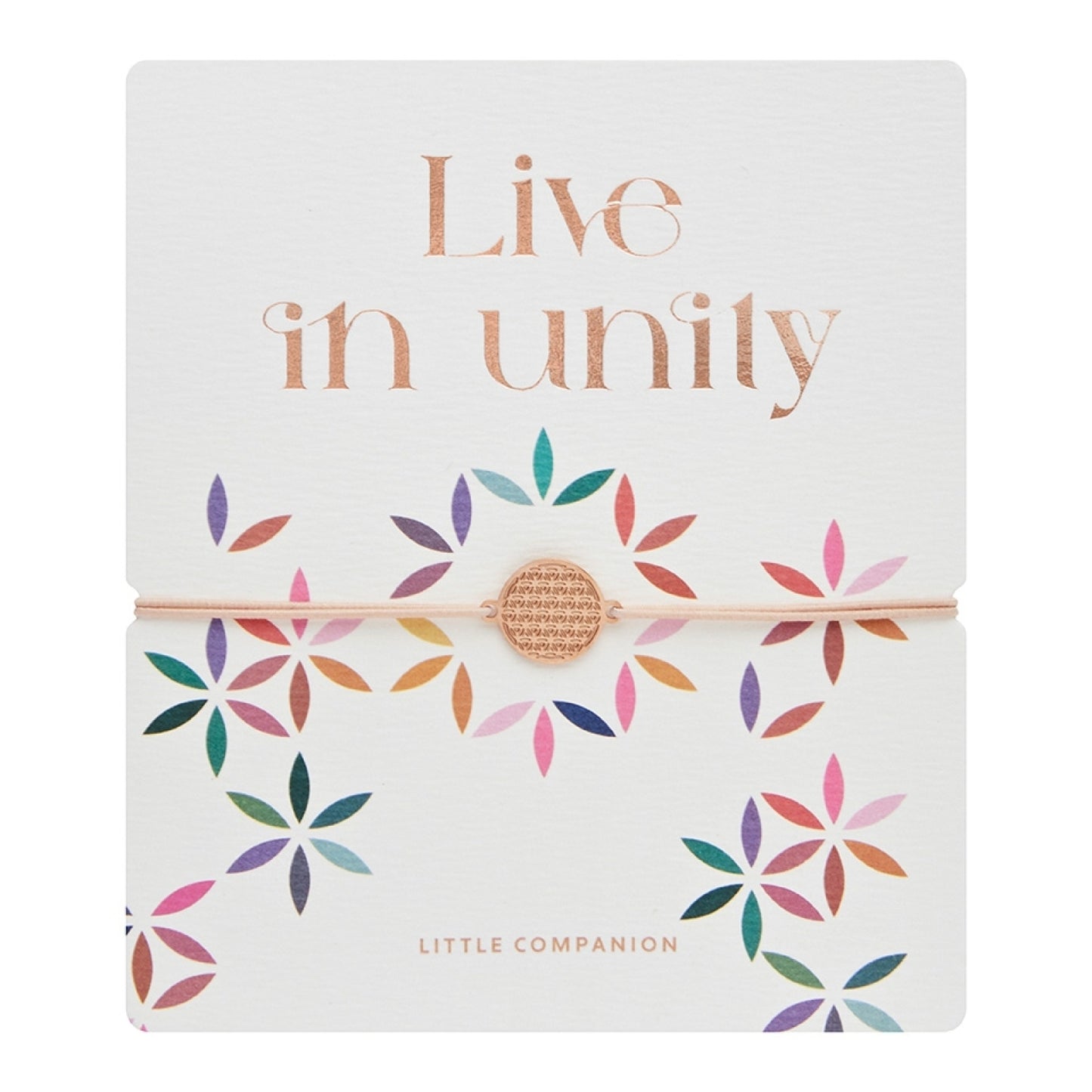 Wenskaart met armband-Little Companion-Levensbloem-Roestvrij staal roséverguld