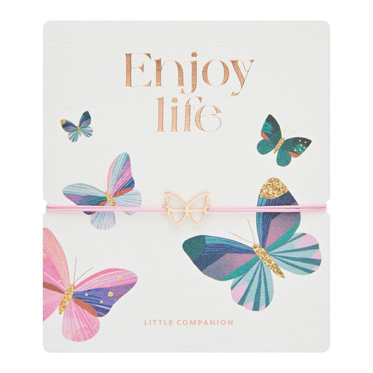 Wenskaart met armband-Little Companion-Vlinder-Roestvrij staal roséverguld