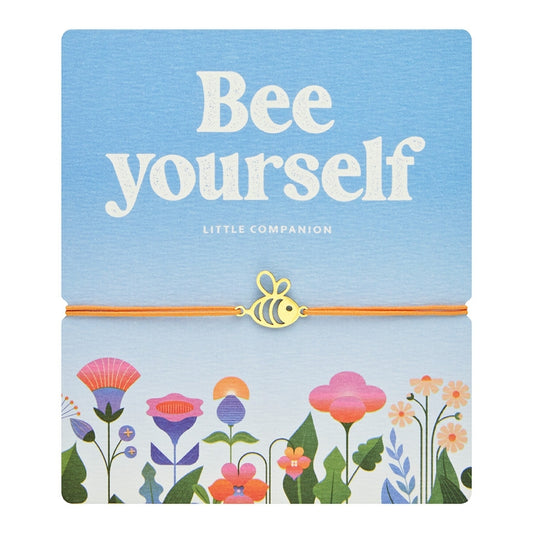 Wenskaart met armband-Little Companion-Bij-Roestvrij staal verguld