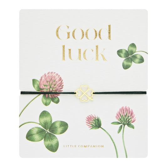 Kartka z życzeniami z bransoletką - Mały Towarzysz - Koniczynka - Pozłacana