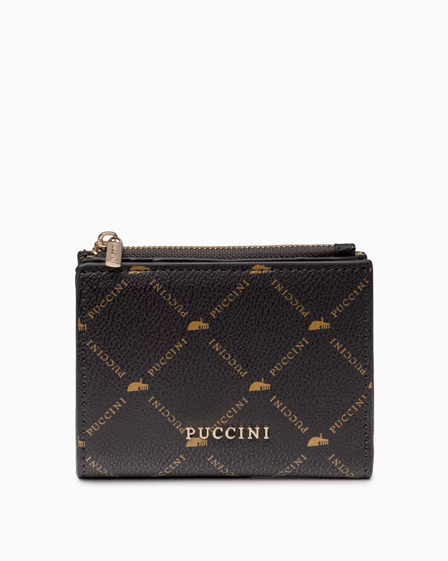 Mały damski portfel Puccini z monogramem, brązowy