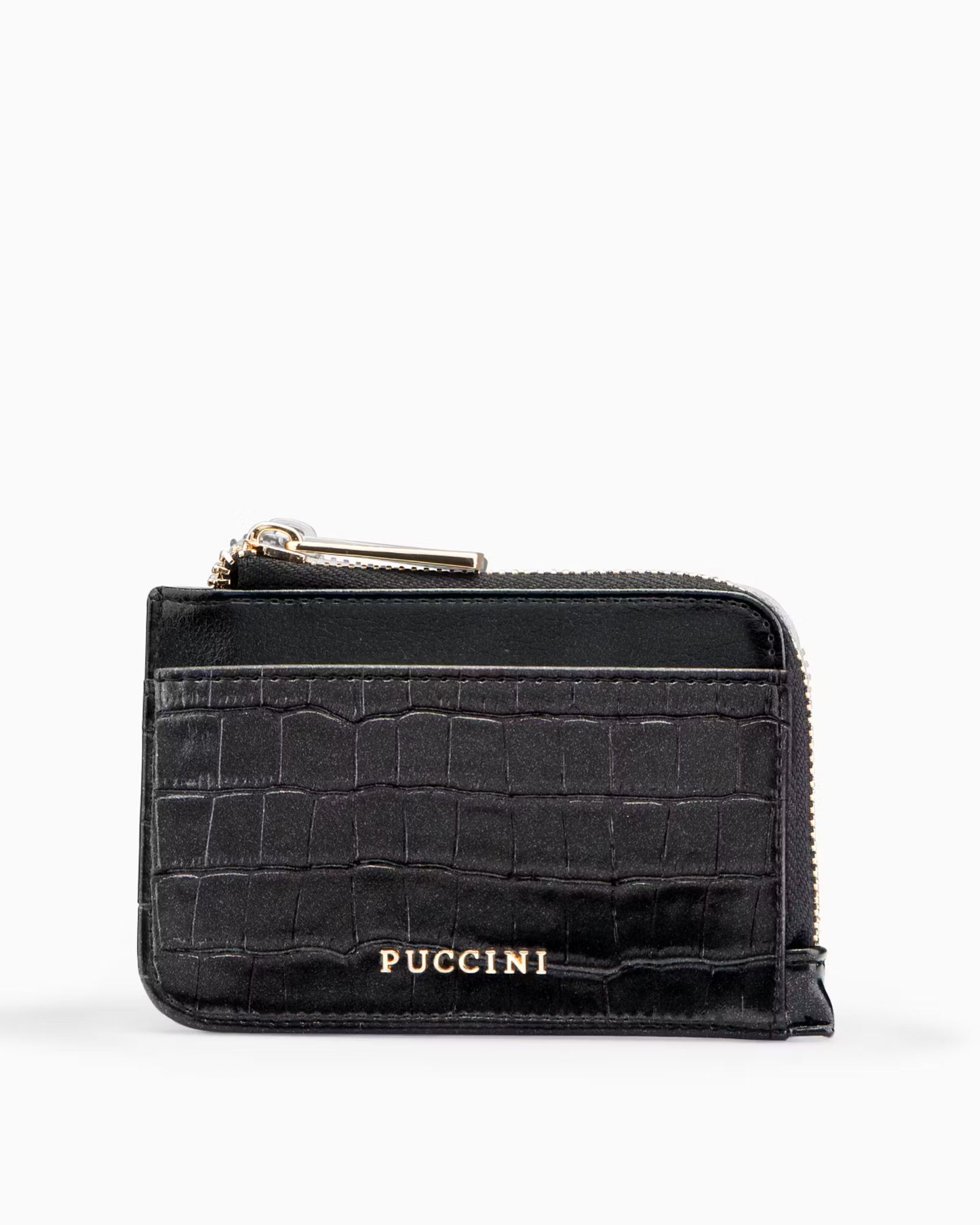 Puccini-Kleine damesportemonnee van eco-leer crocco zwart