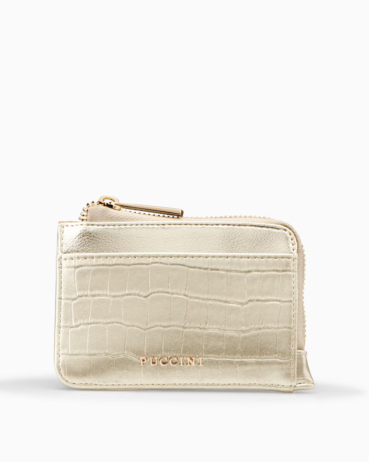 Puccini Small women's wallet in eco-leather with crocodile texture in gold color
