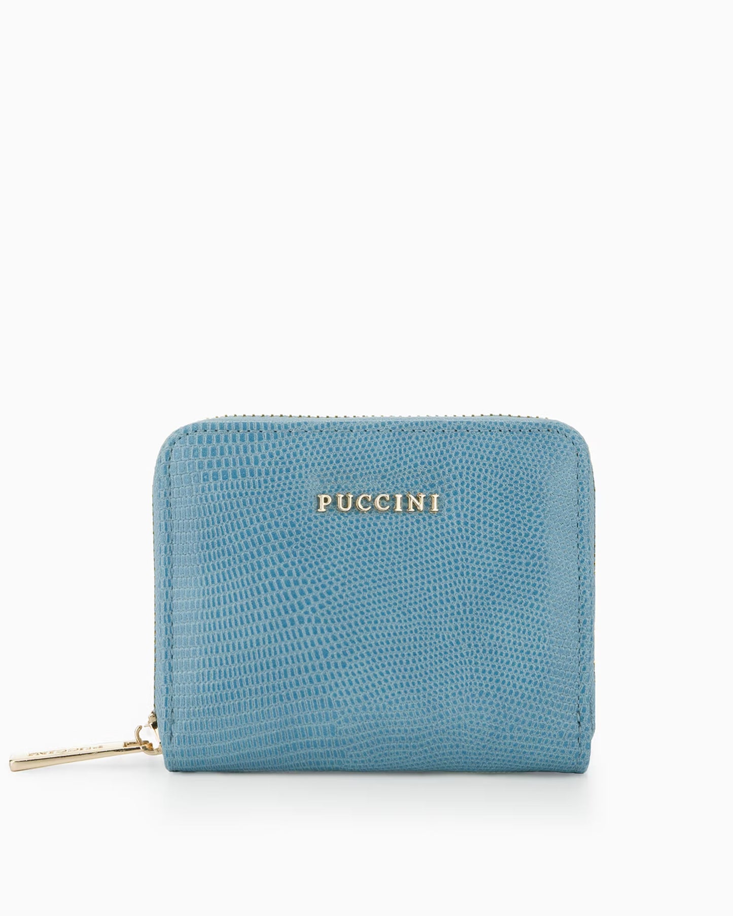 Portfel damski Puccini ze skóry ekologicznej o fakturze jaszczurki, niebieski
