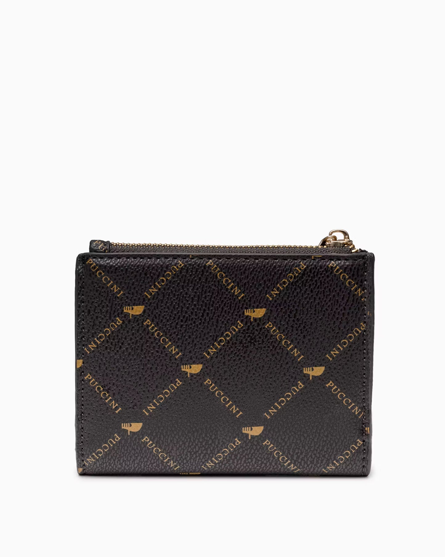 Mały damski portfel Puccini z monogramem, brązowy