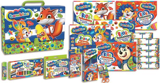 BAMBINO creatieve set met 12 kunstbenodigdheden + 20 stickers voor notitieboekjes