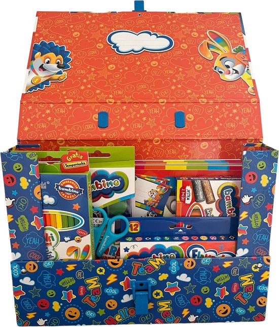 BAMBINO creatieve set met 12 kunstbenodigdheden + 20 stickers voor notitieboekjes