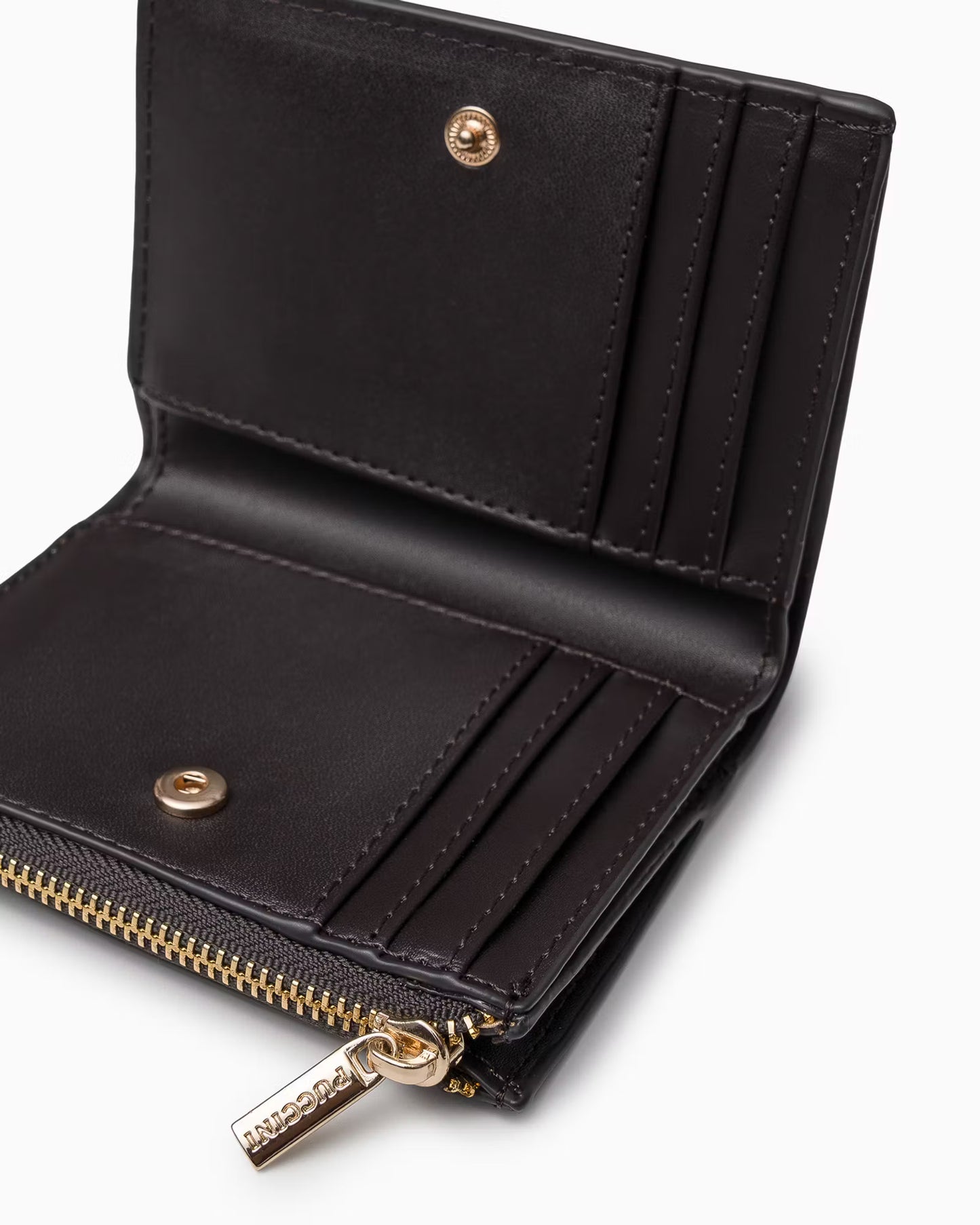 Mały damski portfel Puccini z monogramem, brązowy