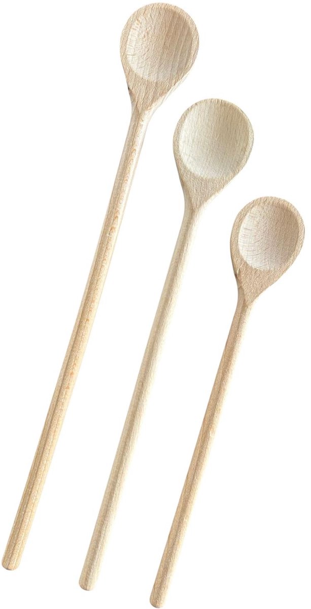 Wooden spoon - ladle - cooking spoon - round - set of 3 - 25/30/35 cm - beech wood