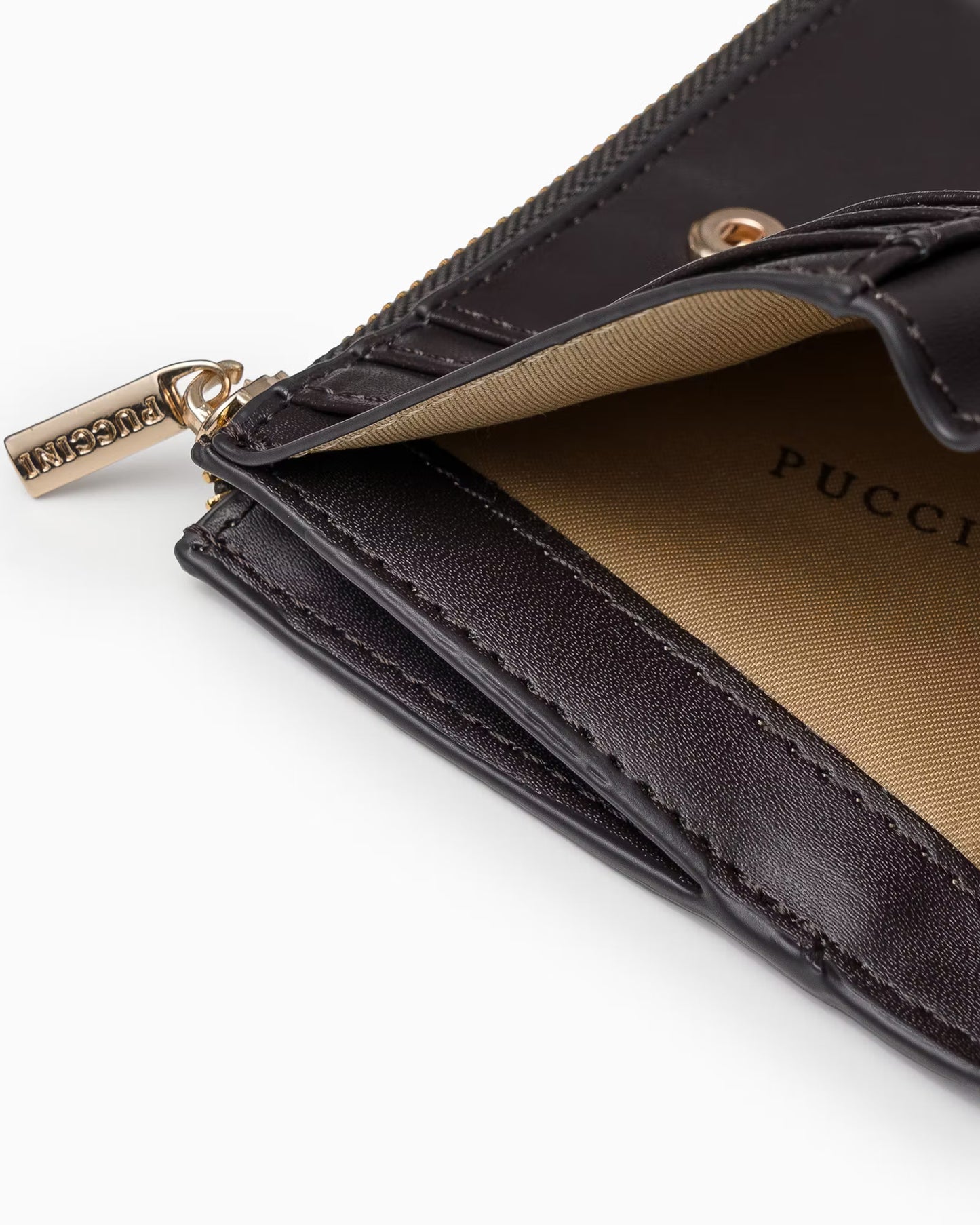 Mały damski portfel Puccini z monogramem, brązowy