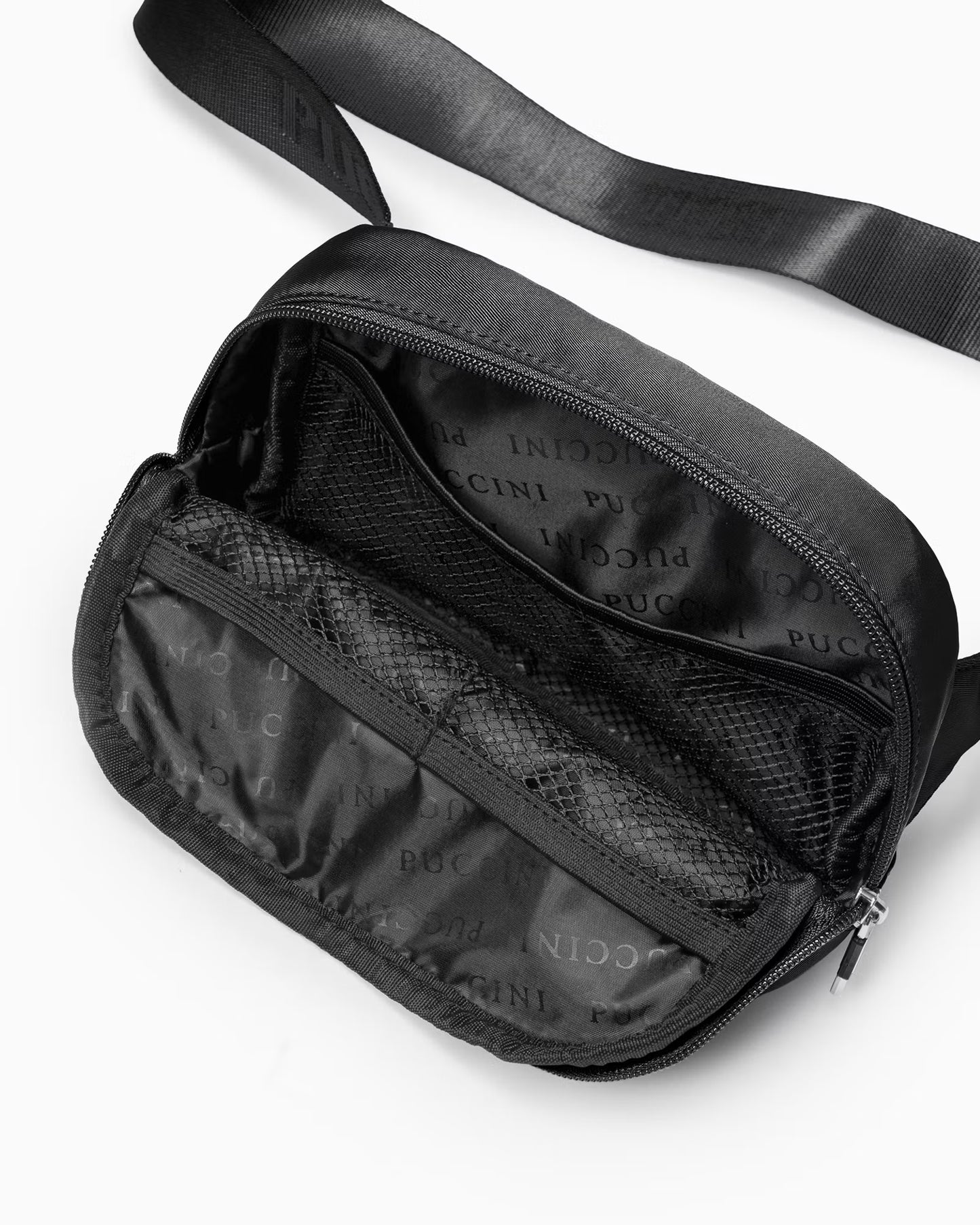 Puccini-Zwarte stoffen heuptas-cross body bag