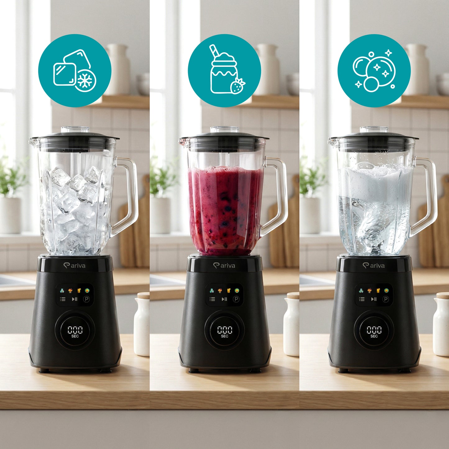 ARIVA-Blender-1500W-1.5L-2-in-1-250G Herb Grinder-Also for Coffee Beans-Auto Clean-Stainless Steel