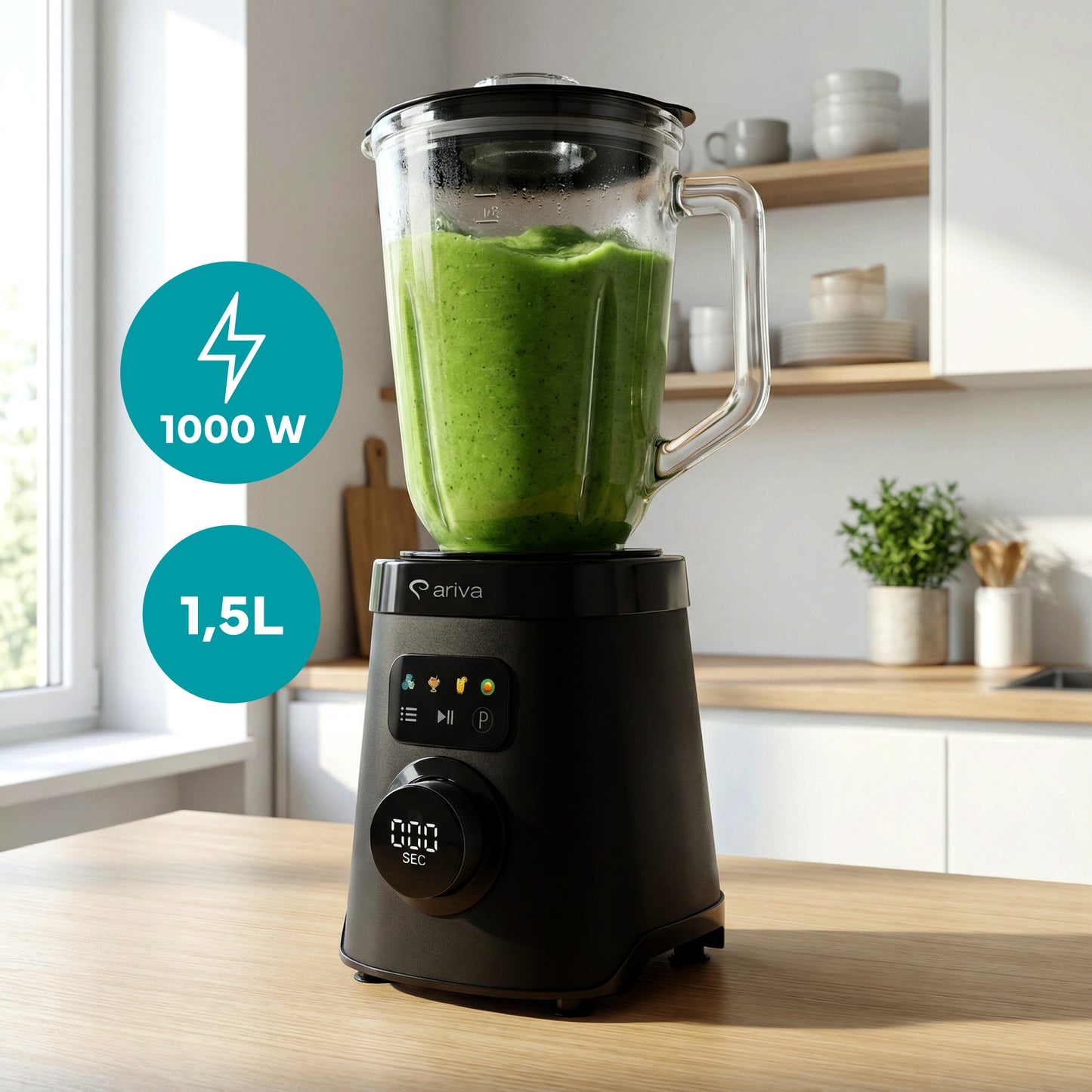 ARIVA-Blender-1500W-1.5L-2-in-1-250G Herb Grinder-Also for Coffee Beans-Auto Clean-Stainless Steel