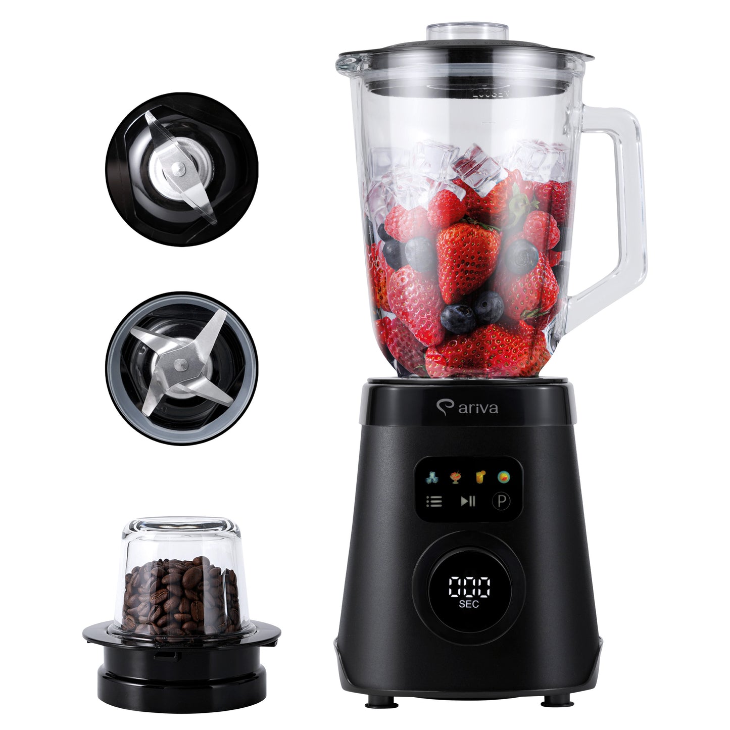 ARIVA-Blender-1500W-1.5L-2-in-1-250G Herb Grinder-Also for Coffee Beans-Auto Clean-Stainless Steel