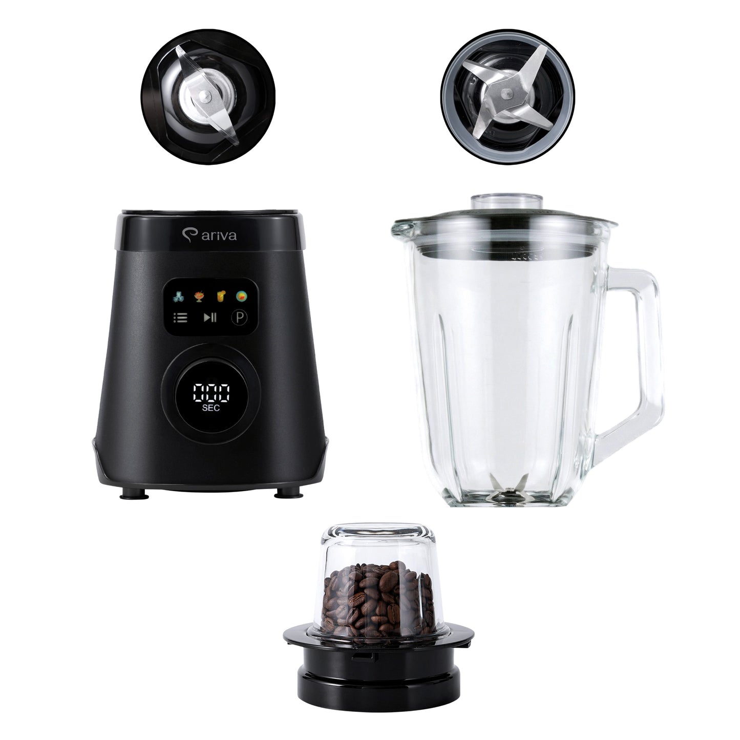 ARIVA-Blender-1500W-1.5L-2-in-1-250G Herb Grinder-Also for Coffee Beans-Auto Clean-Stainless Steel