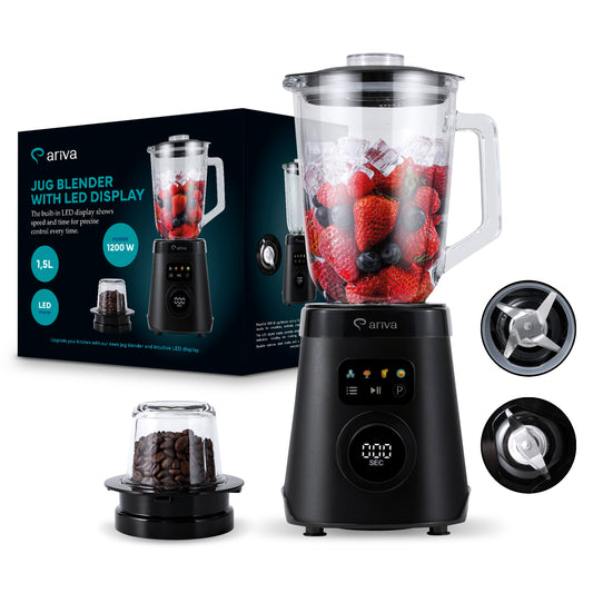 ARIVA-Blender-1500W-1.5L-2w1-Młynek do ziół 250G-Również do ziaren kawy-Auto clean-Stal nierdzewna