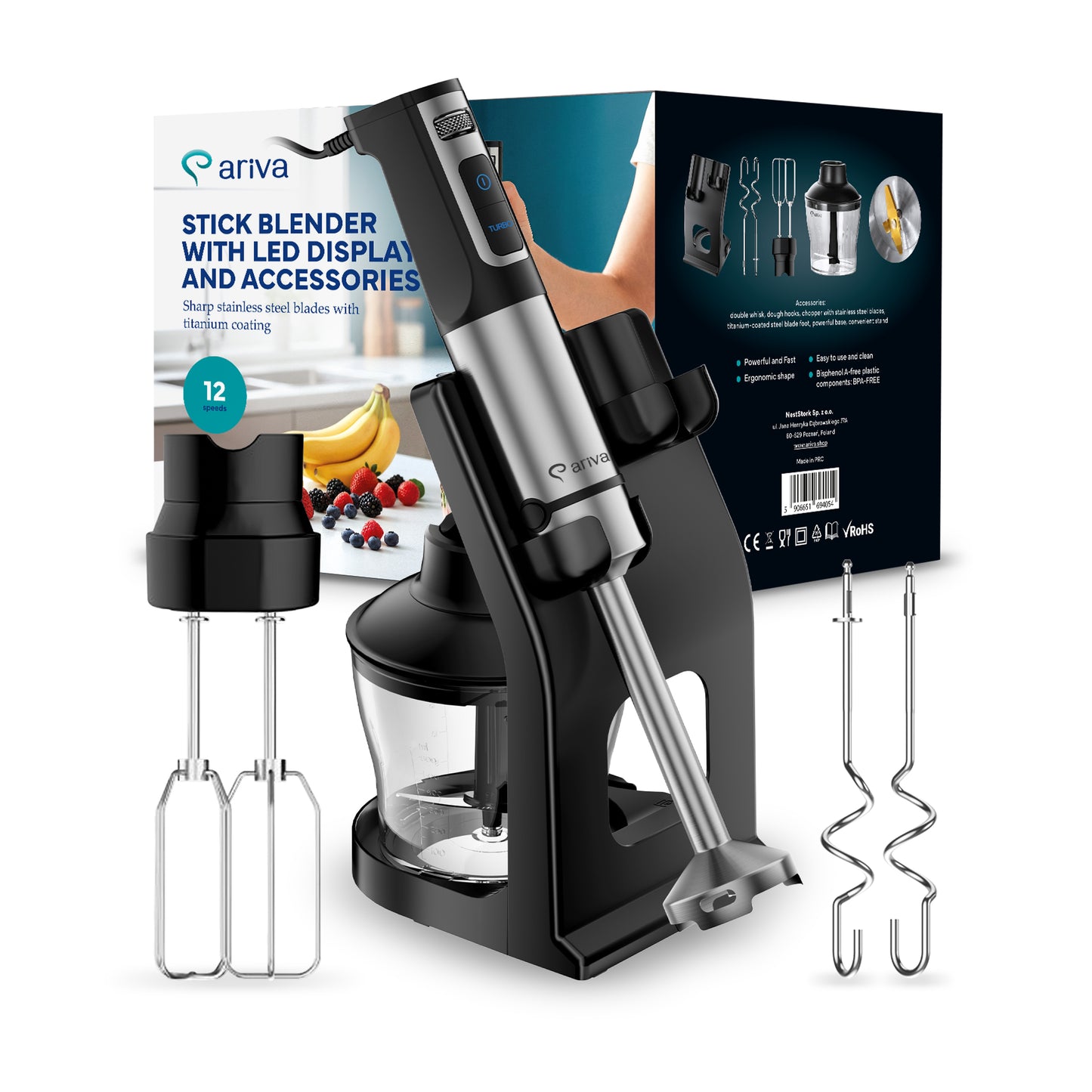 ARIVA-Blender-1500W-1.5L-2-in-1-250G Herb Grinder-Also for Coffee Beans-Auto Clean-Stainless Steel