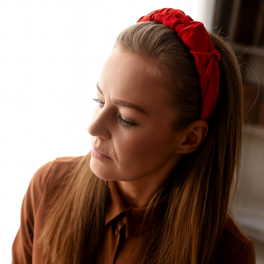 Rode Linnen Geruffelde Hoofdband HANDGEMAAKT