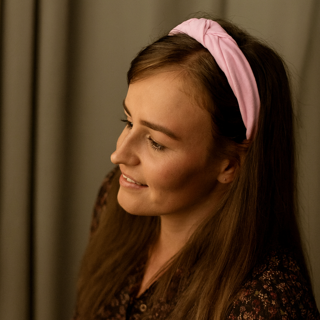 Pastelroze katoenen hoofdband met ruches HANDGEMAAKT