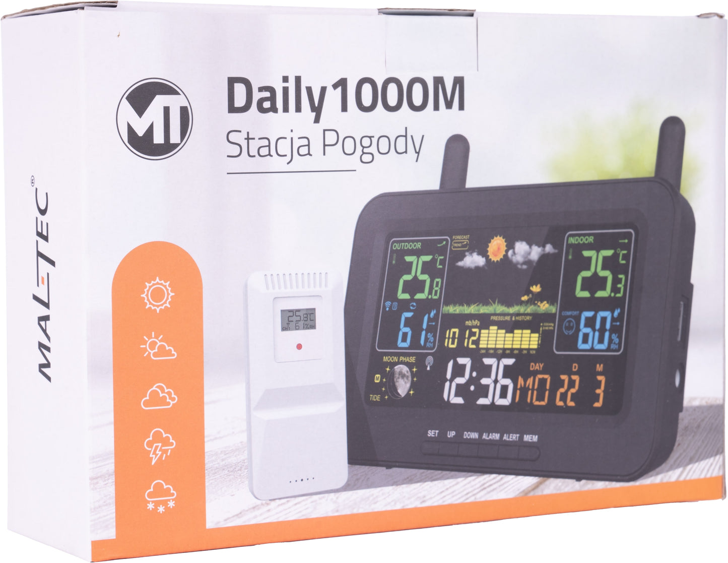 MalTec-Daily1000M-Draadloos weerstation-thermometer-hygrometer-barometer-klok