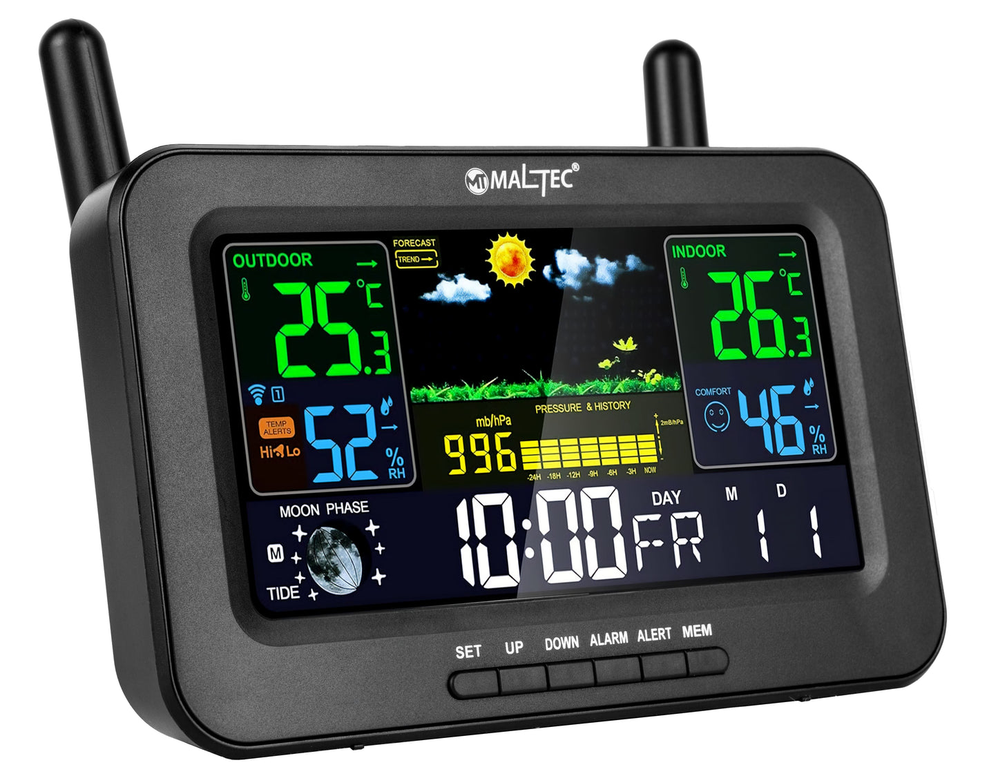 MalTec-Daily1000M-Draadloos weerstation-thermometer-hygrometer-barometer-klok