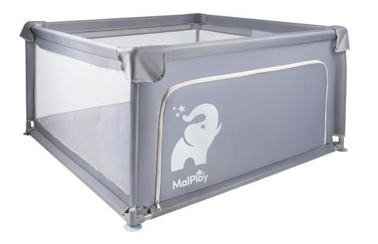 MalPlay-KIVO baby box - playpen - 180x200 cm - for indoor and outdoor use - gray/white - breathable mesh