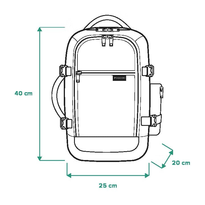Puccini backpack - 3 in 1 - 40x25x12-20 cm - adjustable size - black - Wizzair - KLM - Ryanair - hand luggage
