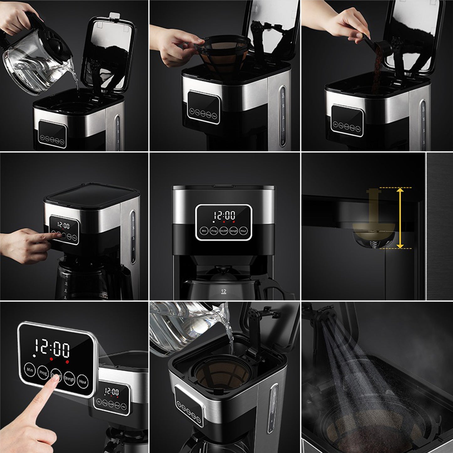 ARIVA-Filter Coffee Machine-Touchscreen-1.5L-12 Cup-Programmable-Keep Warm Function-Anti-drip