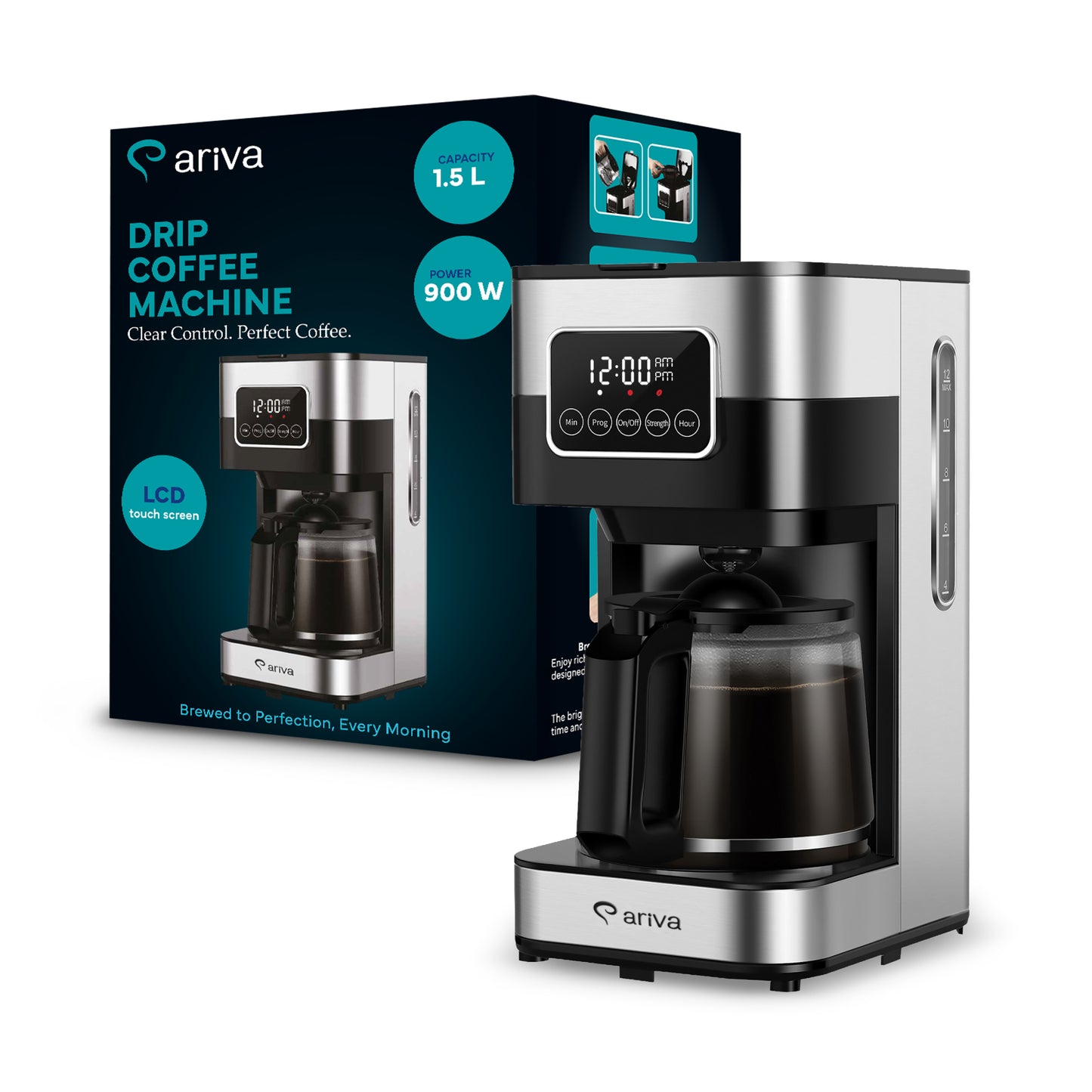 ARIVA-Filter Coffee Machine-Touchscreen-1.5L-12 Cup-Programmable-Keep Warm Function-Anti-drip