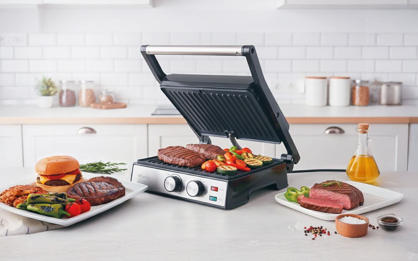 ARIVA-Grill-29x24cm-2 in 1-contact grill-tafel grill-tosti apparaat-Keramische anti-aanbaklaag-Timer-2000W