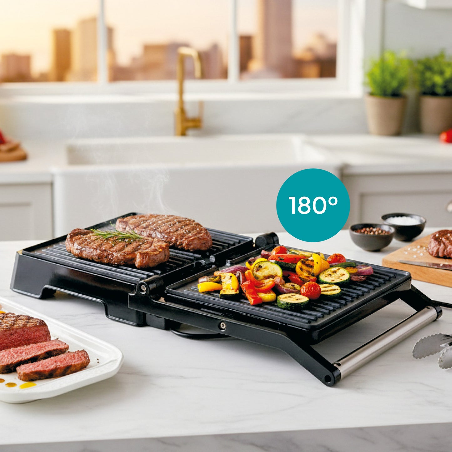 ARIVA-Grill-29x24cm-2 in 1-contact grill-tafel grill-tosti apparaat-Keramische anti-aanbaklaag-Timer-2000W