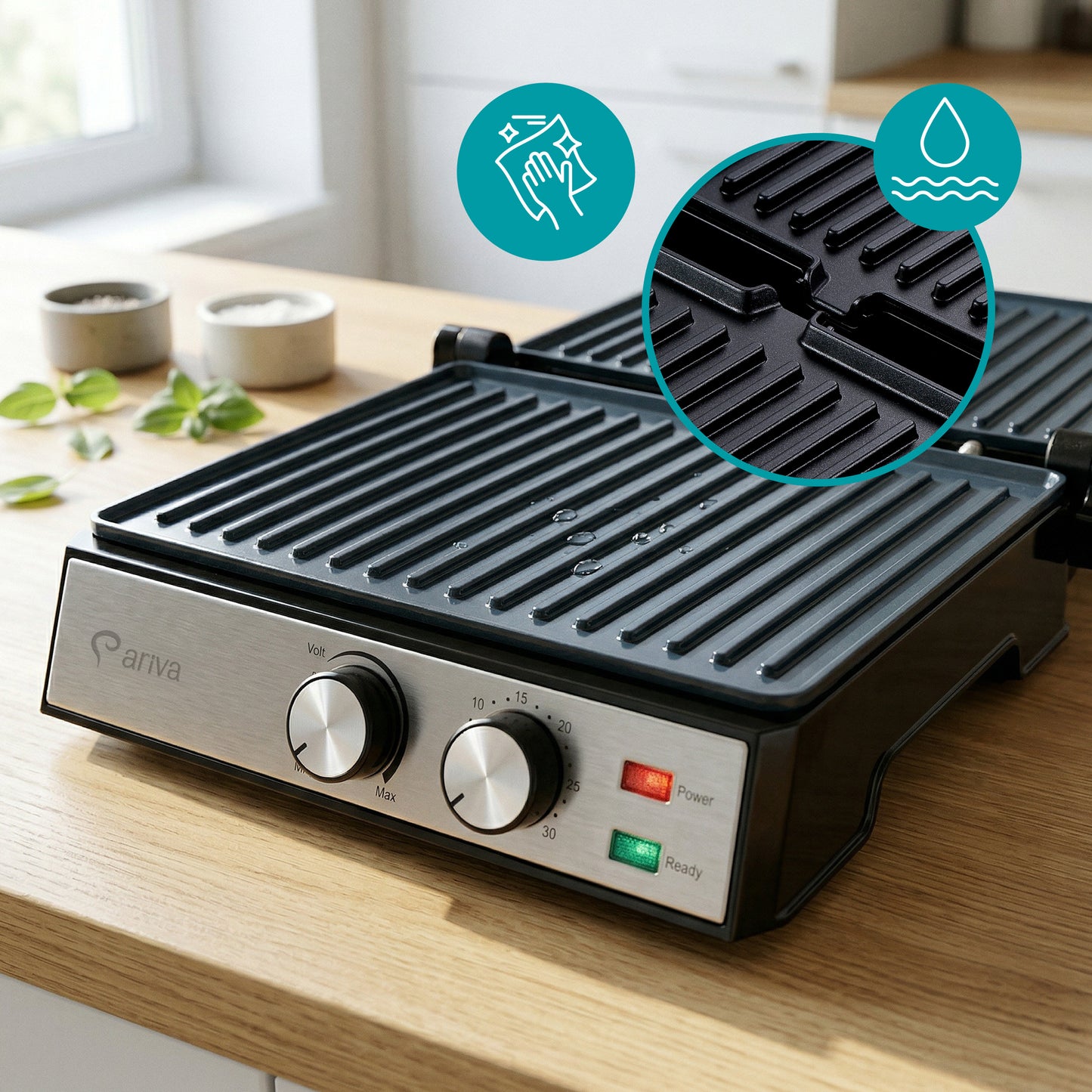 ARIVA-Grill-29x24cm-2 in 1-contact grill-tafel grill-tosti apparaat-Keramische anti-aanbaklaag-Timer-2000W