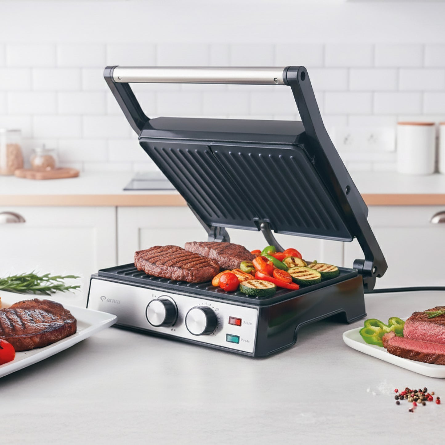 ARIVA-Grill-29x24cm-2 in 1-contact grill-tafel grill-tosti apparaat-Keramische anti-aanbaklaag-Timer-2000W