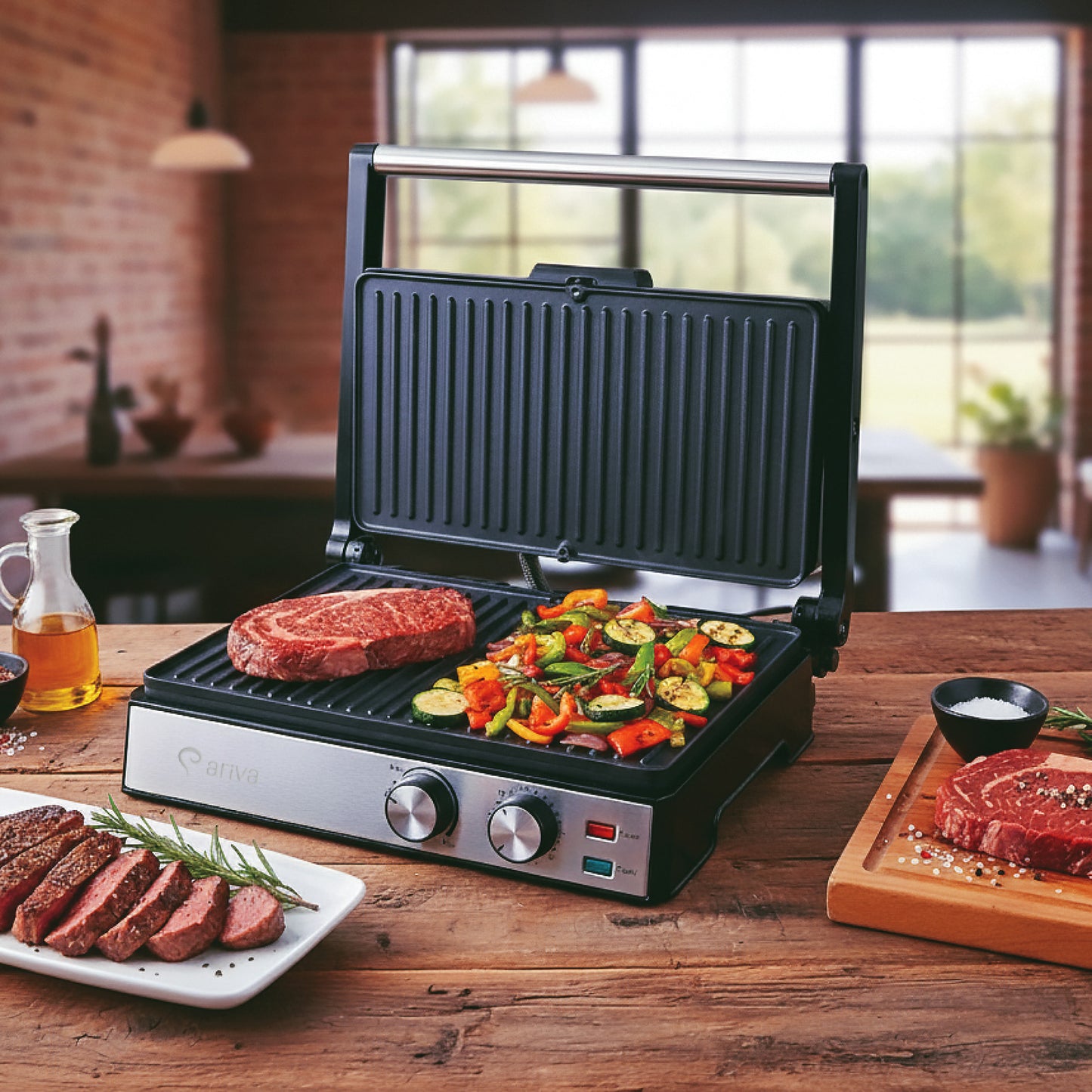 ARIVA-Grill-29x24cm-2 in 1-contact grill-tafel grill-tosti apparaat-Keramische anti-aanbaklaag-Timer-2000W