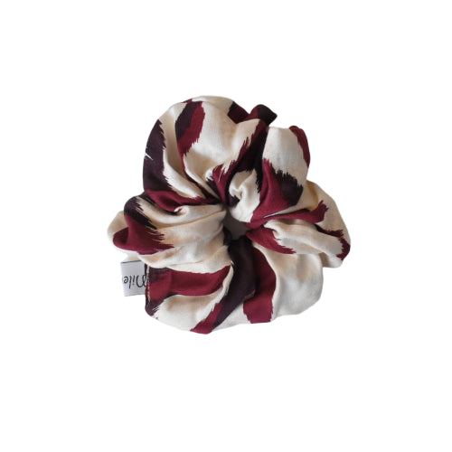 Scrunchie tie burguny en crème HANDGEMAAKT