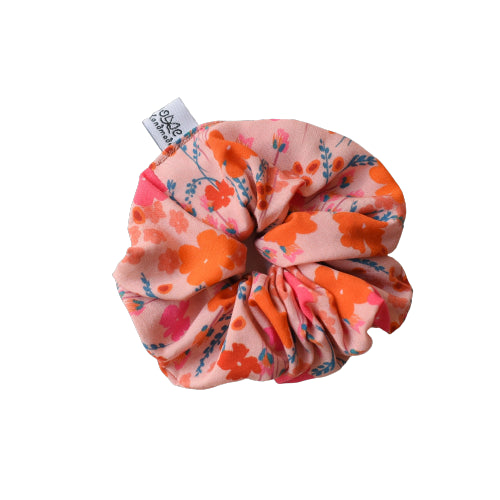 Scrunchie tie roze met bloemen HANDGEMAAKT