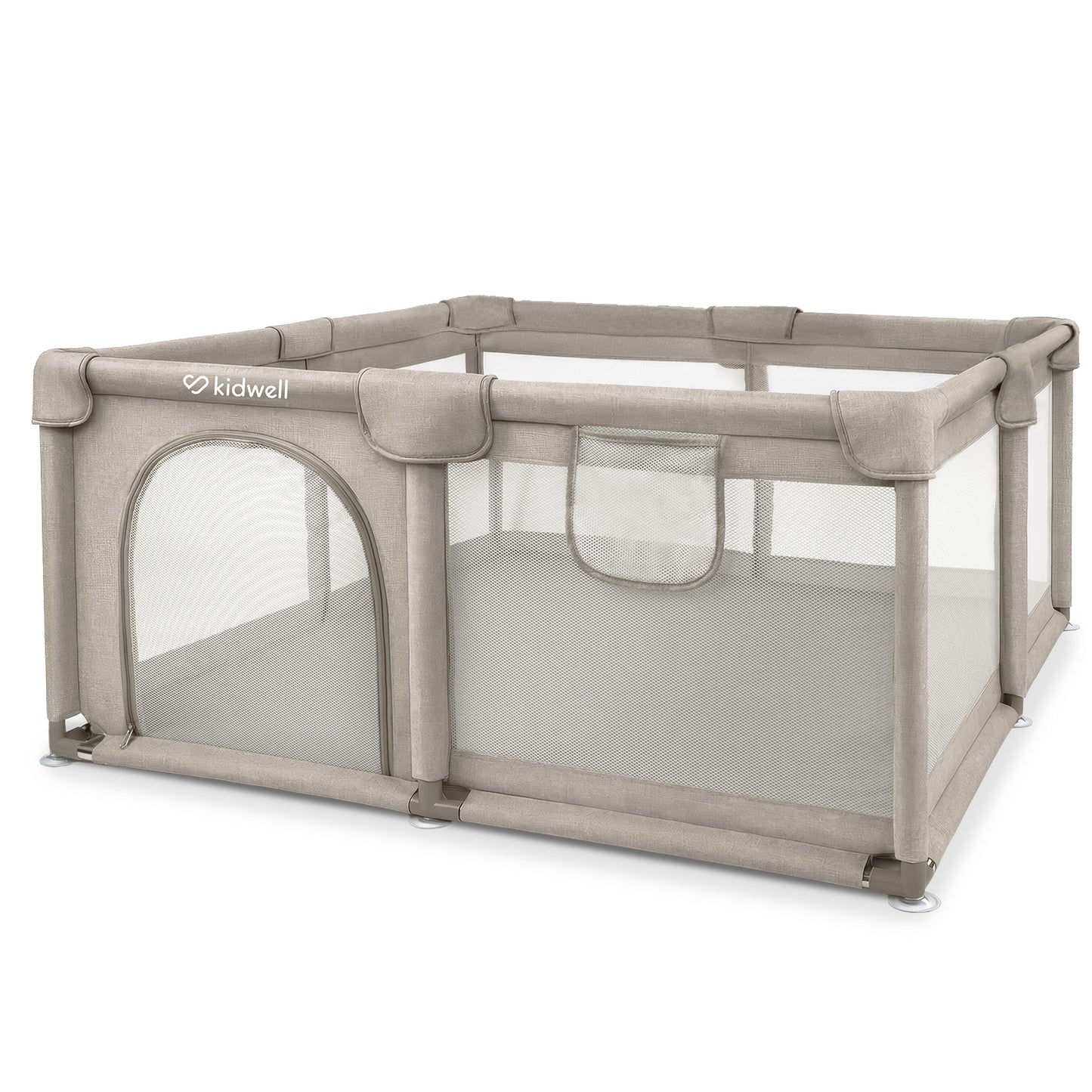 Kidwell-FANKO-babybox-kinderbox–130x130cm–voor binnen en buiten-beige-ademend gaas-EN71-gecertificeerd-6 tot 36 maanden
