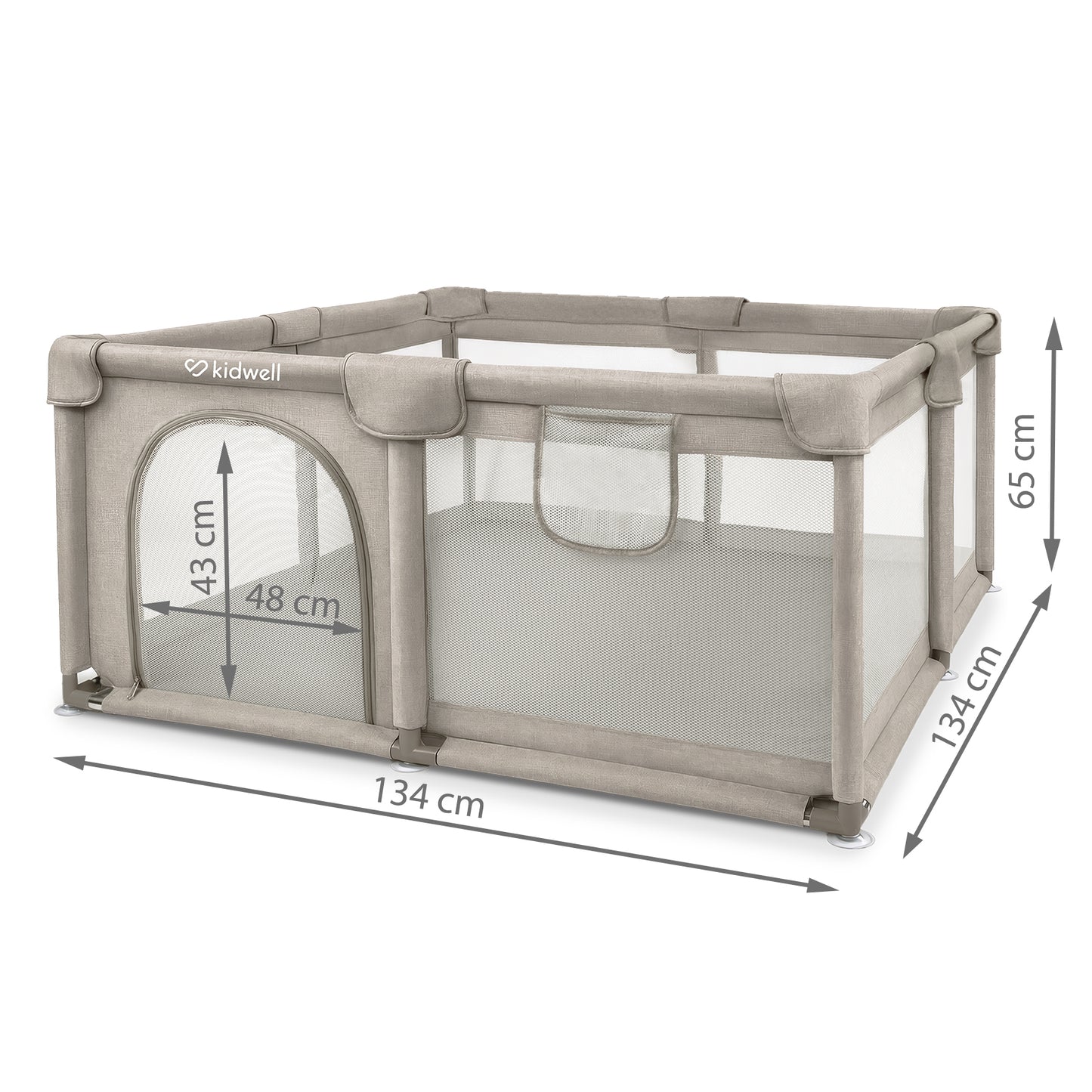 Kidwell-FANKO-babybox-kinderbox–130x130cm–voor binnen en buiten-beige-ademend gaas-EN71-gecertificeerd-6 tot 36 maanden