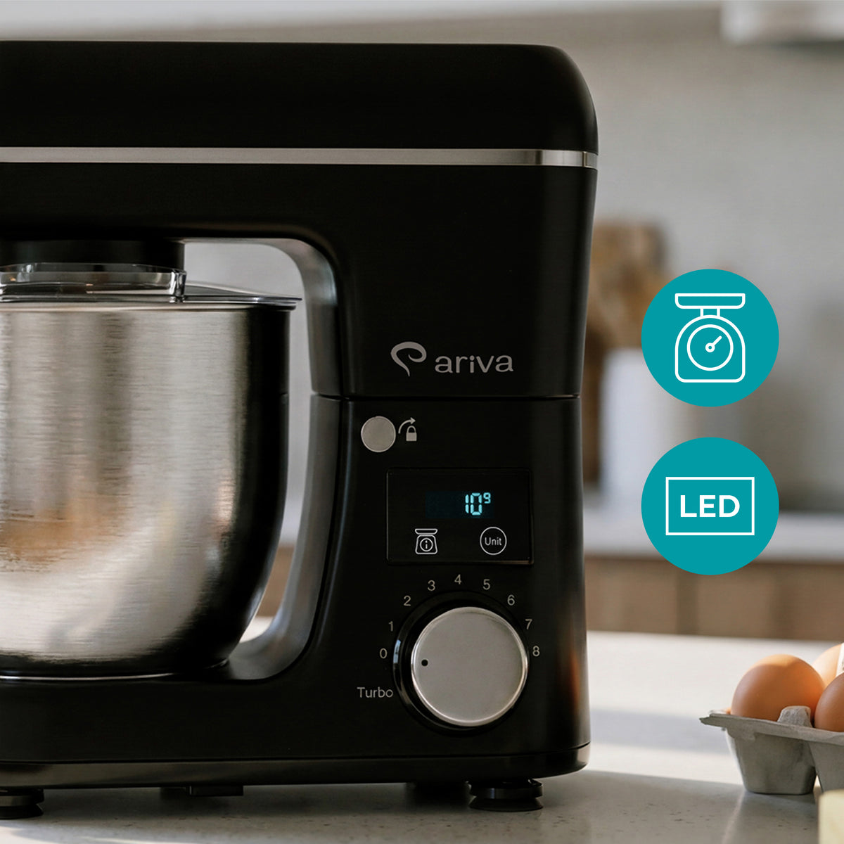 ARIVA-Kitchen machine-1500W-With built-in scale-5 Liter-8 Speeds-Stand mixer-Kitchen mixer