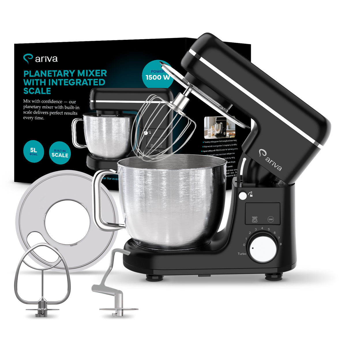 ARIVA-Kitchen machine-1500W-With built-in scale-5 Liter-8 Speeds-Stand mixer-Kitchen mixer