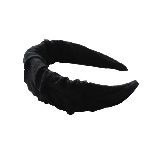 Zwarte linnen hoofdband met ruches HANDGEMAAKT