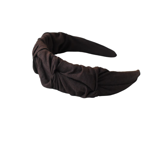 Chocoladebruine linnen Geruffelde Hoofdband HANDGEMAAKT