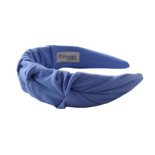 Blauwe linnen hoofdband met ruches HANDGEMAAKT